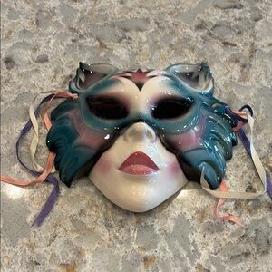 Vintage Clay Wall Art Fantasy Marti Gras Decorative Mask 1988